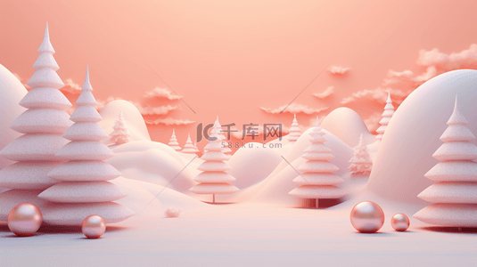 圣诞可爱背景图片_粉色3D圣诞节电商展台3D展台