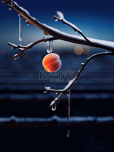 冬天柿子背景图片_挂在树上的一个柿子霜降6