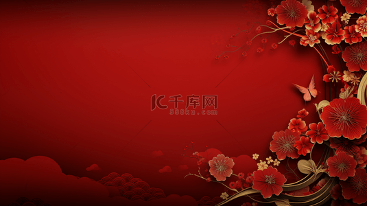 红色中国春节富贵花朵吉祥背景7