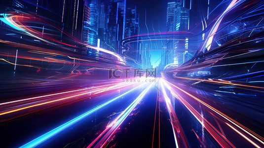 未来城市背景图片_人工智能光之路PPT背景16