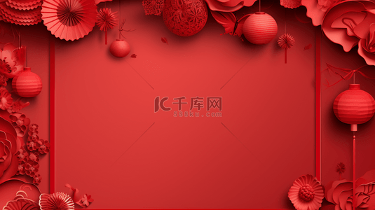 剪纸花朵边框背景图片_红色中国风古典装饰边框背景15