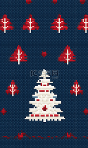 扁平圣诞树背景图片_圣诞节圣诞树蓝白红针织纹理背景