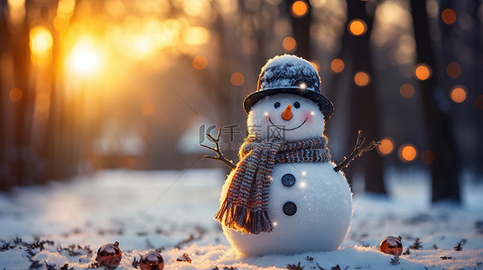 冬天背景图片_冬季公园里的雪人微笑19