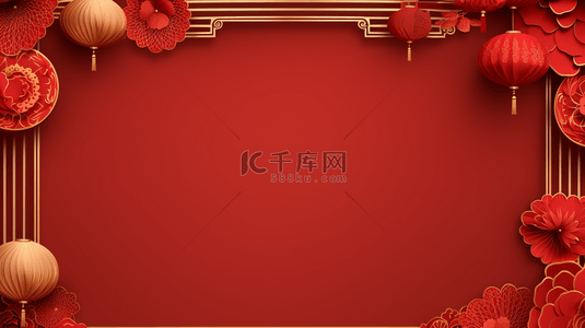 剪纸春节背景图片_红色中国风古典装饰边框背景25