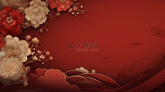 红色中国春节富贵花朵吉祥背景2