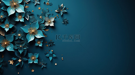 立体立体数字背景图片_立体花朵蓝色背景2