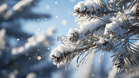 冬季下雪背景图片_冬季下雪的松树植物背景21