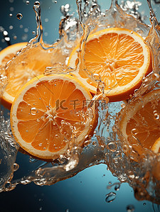 纯净水广告背景图片_水中橙子片水果背景9