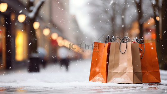 冬天购物袋背景图片_购物袋冬天雪景购物节15