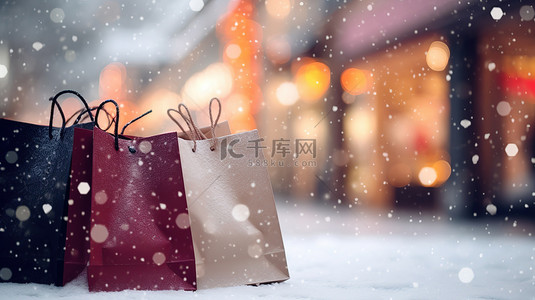 冬天购物袋背景图片_购物袋冬天雪景购物节12