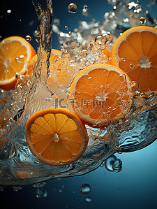 纯净水广告背景图片_水中橙子片水果背景12