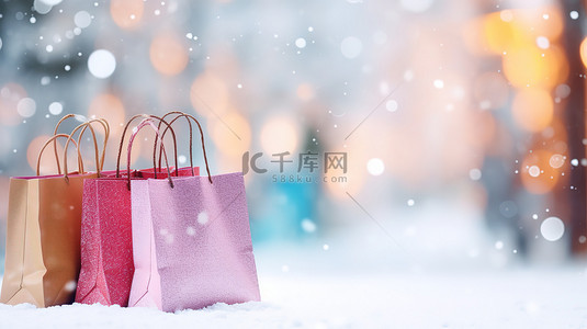 冬天购物袋背景图片_购物袋冬天雪景购物节7