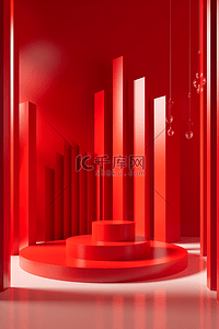 红色展台立体双十一背景