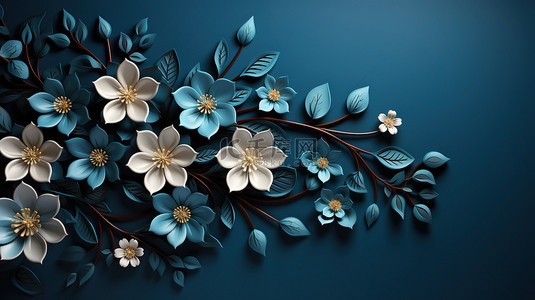 简约蓝色花朵背景图片_立体花朵蓝色背景14