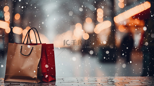 冬天购物袋背景图片_购物袋冬天雪景购物节13