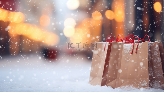 消费节背景图片_购物袋冬天雪景购物节9