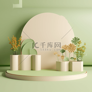 简约展台背景图片_双十一c4d展台立体清新简约背景