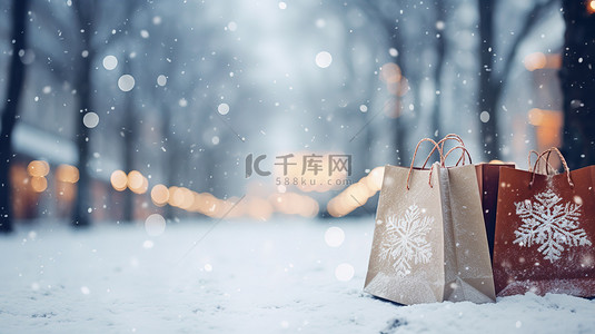 冬天购物袋背景图片_购物袋冬天雪景购物节16