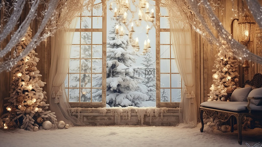 窗户圣诞节背景图片_圣诞节装饰美丽窗户7