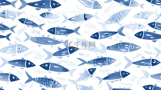 蓝色和白色的鱼图案6