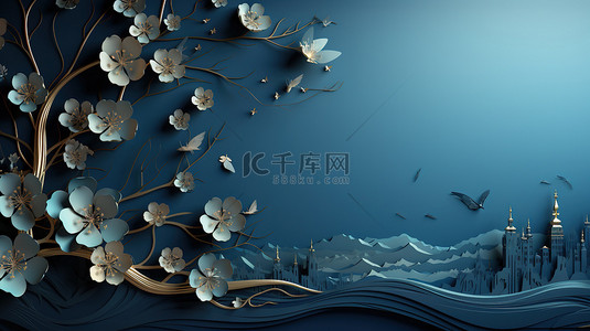 立体花朵蓝色背景11