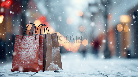冬天购物袋背景图片_购物袋冬天雪景购物节6