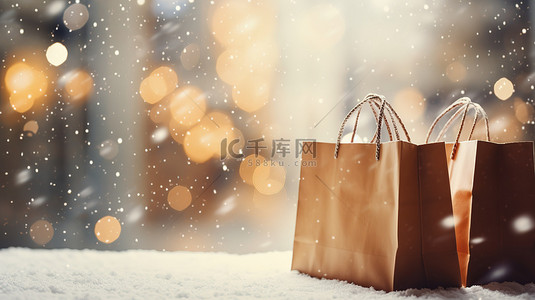 消费节背景图片_购物袋冬天雪景购物节3