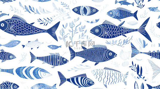 还的鱼群背景图片_蓝色和白色的鱼图案18