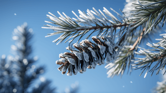 冬季下雪背景图片_冬季下雪的松树植物背景9