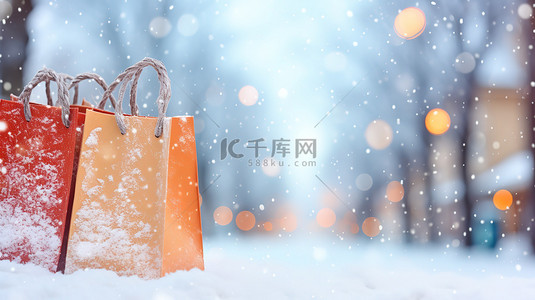 消费节背景图片_购物袋冬天雪景购物节2