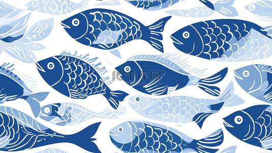 蓝色和白色的鱼图案3