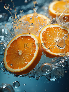 纯净水广告背景图片_水中橙子片水果背景20