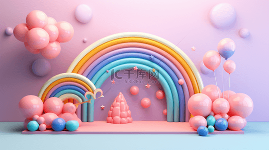 3d儿童彩虹背景图片_3D母婴用品彩虹气球电商产品展台