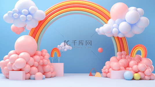 蓝粉色3D母婴用品彩虹气球电商产品展台