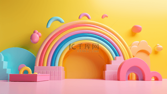 彩虹门背景图片_3D母婴用品彩虹气球电商产品展台