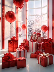 礼物盒堆头背景图片_商店里的礼物装饰堆头节日布置7