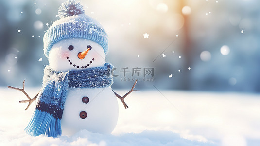 雪雪花背景图片_雪地上的雪人冬天景色13