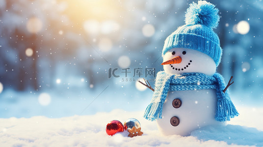 戴口罩的太阳背景图片_雪地上的雪人冬天景色6