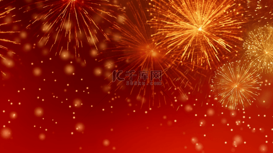 红色新年喜庆烟花金色烟花背景