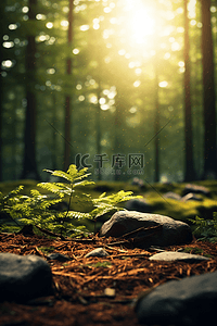 产品展示绿色背景图片_电商自然植物绿色森林森系背景4