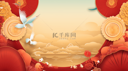中花朵背景图片_红色中国风春节传统古典背景31