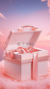 粉色空礼物盒化妆品美妆3D立体电商展台