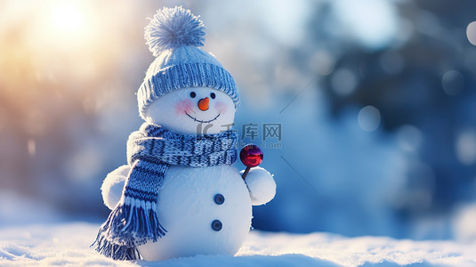 冬天背景图片_雪地上的雪人冬天景色12