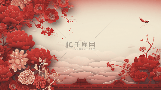 花朵中国风边框背景图片_红色中国风喜庆简约背景11