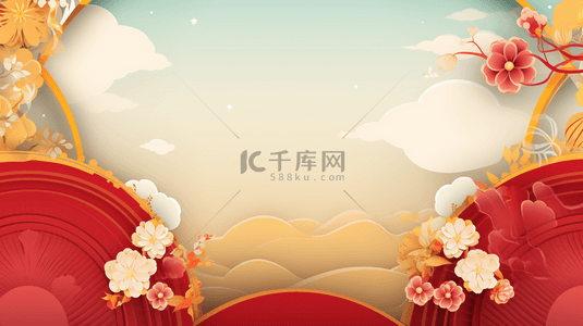 红色中国风春节传统古典背景2
