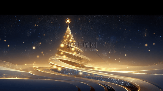 
圣诞节夜晚夜空里的金色圣诞树