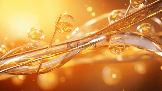 透明气泡背景图片_金色精油水分子水润保湿分子背景