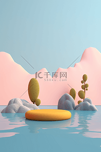 蓝色台子背景图片_c4d立体背景卡通风格双十一