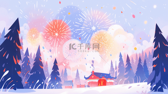 冰天雪地节日喜庆风景插画17