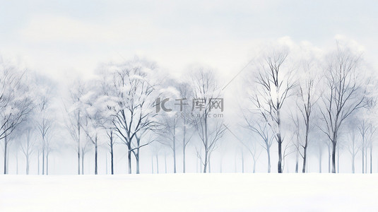 白雪覆盖的树木冬季景色20